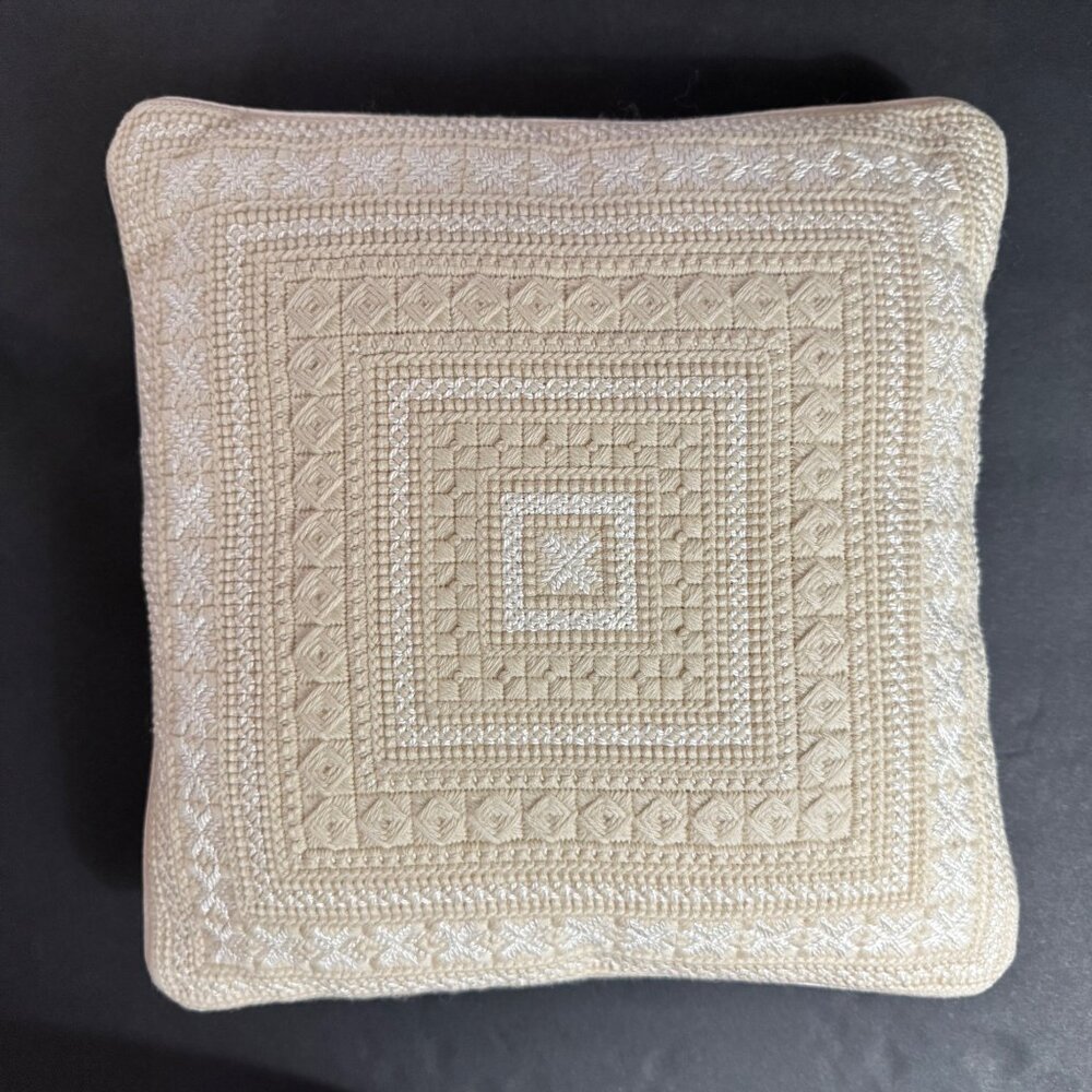 Needlepoint Bargello Pattern Ivory Pillow 13"x13" Boho Chic